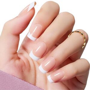 Press On Nails French Tips Beetles False Nails Tools Easy Glue 24 PCS White C2